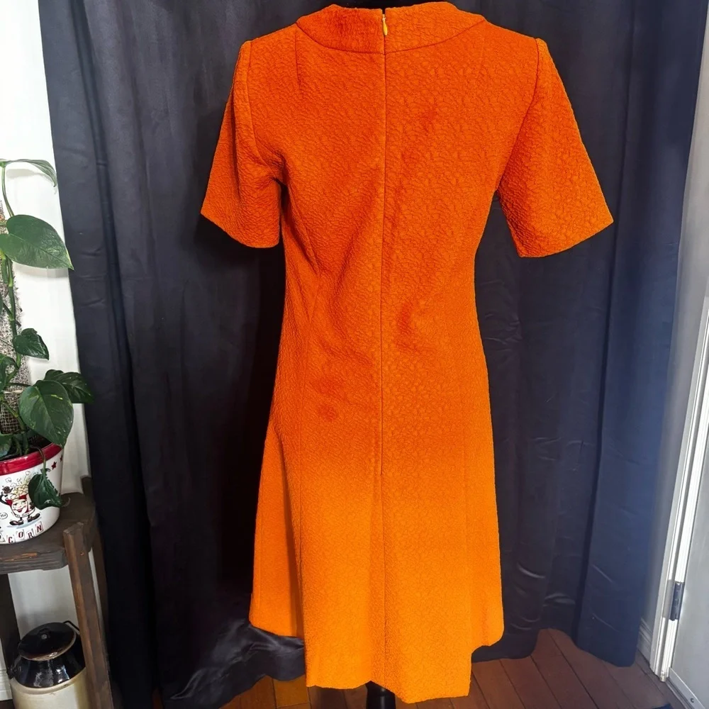 Handmade vintage A-line dress in orange crepe, women’s medium - Picture 3 of 8